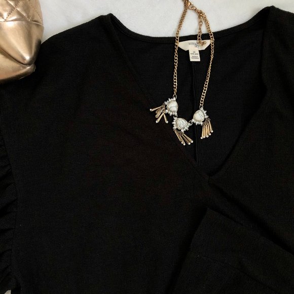 Terra & Sky Dresses & Skirts - Black Dress Puff Sleeve Detail Plus Size 1X